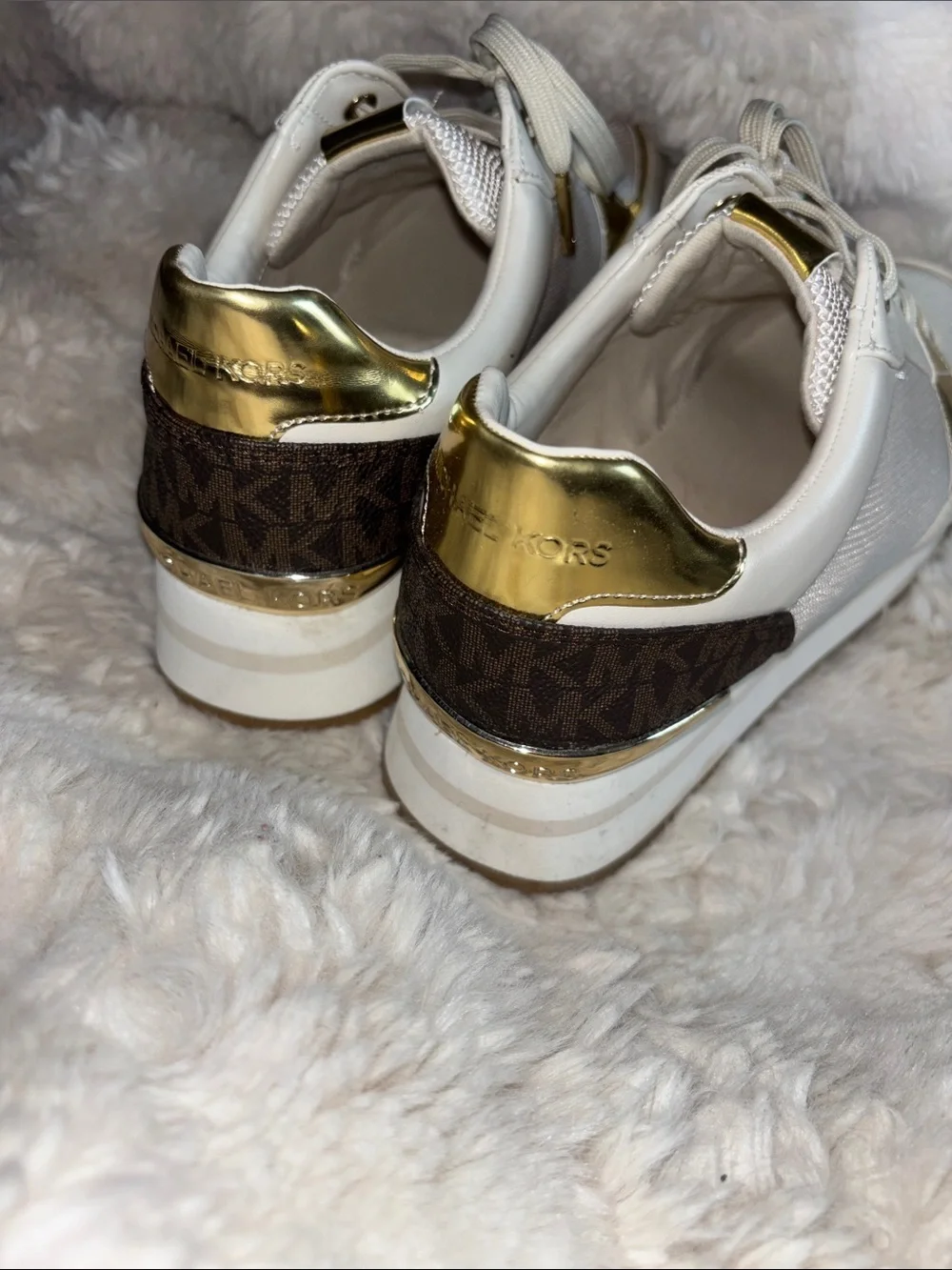 MICHAEL Michael Kors White and Gold Platform Sneakers